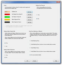 Choose the colors used to highlight Excel cell differences. Hide matching rows or different rows.