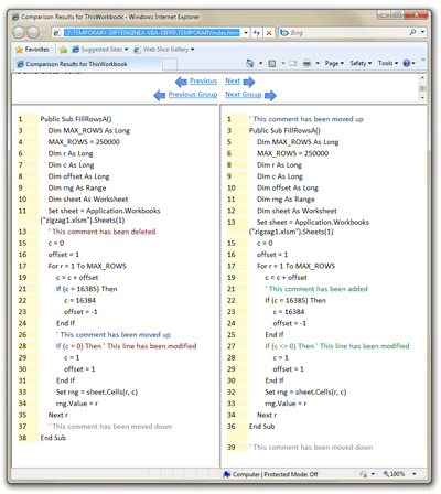Find Excel Macro VBA Visual Basic for Application differences with DiffEngineX