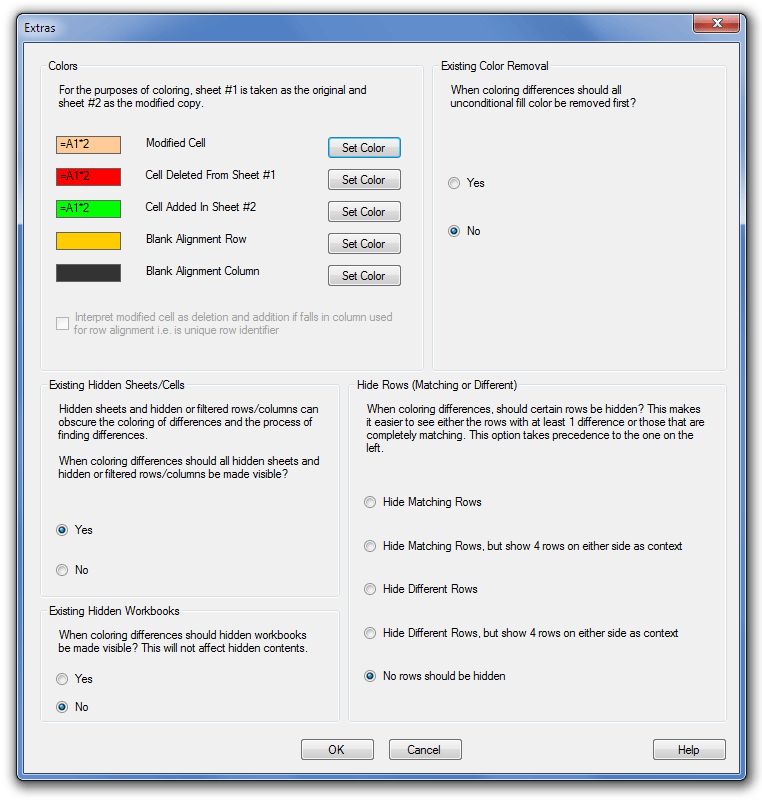 Choose Colors To Highlight Excel Workbook Differences. Hide Matching or Different Rows.