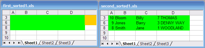 Two Color Highlighted Excel Worksheets Showing Different Rows