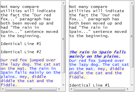 Compare text differences new algorithm sentence moved up down paragraph