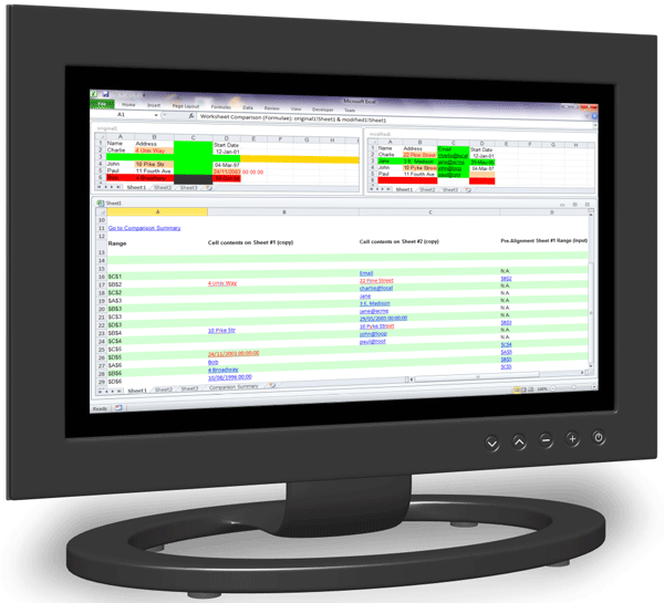 DiffEngineX Generated Excel Workbook Difference Report & Color Highlighted Worksheets